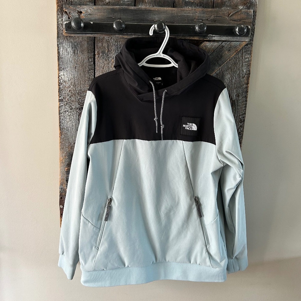 Women's North Face Pullover w/Hood Light Aqua & Black - Size Large